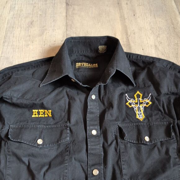 Vintage Drysdales Black Pearl Snap Button Down Shirt L Pockets New Old West - Picture 2 of 6